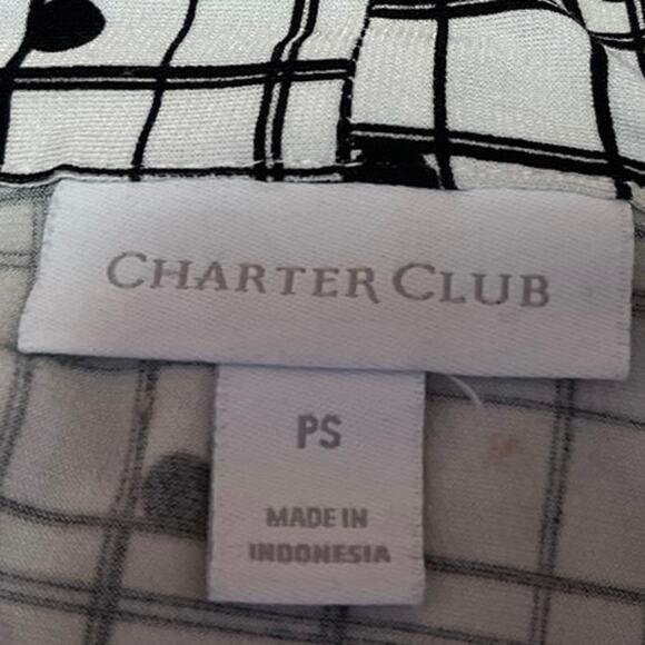 Charter Club White Black Plaid Polka Dots Long Sleeve Button Down Shirt Top Sz S - Picture 3 of 4